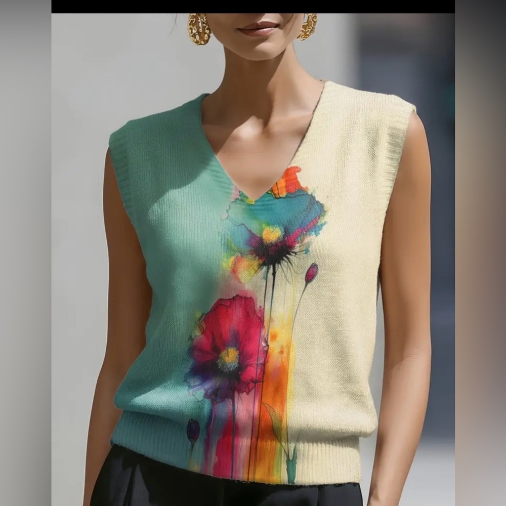 NIP Artsy Sweater vest. 🎨🧑‍🎨Pit to pit 24 inches. Length 23 inches. 🎨🧑‍🎨